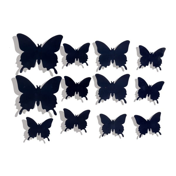 Sada 12 čiernych nástenných samolepiek LineArtistica Farfalle Nere