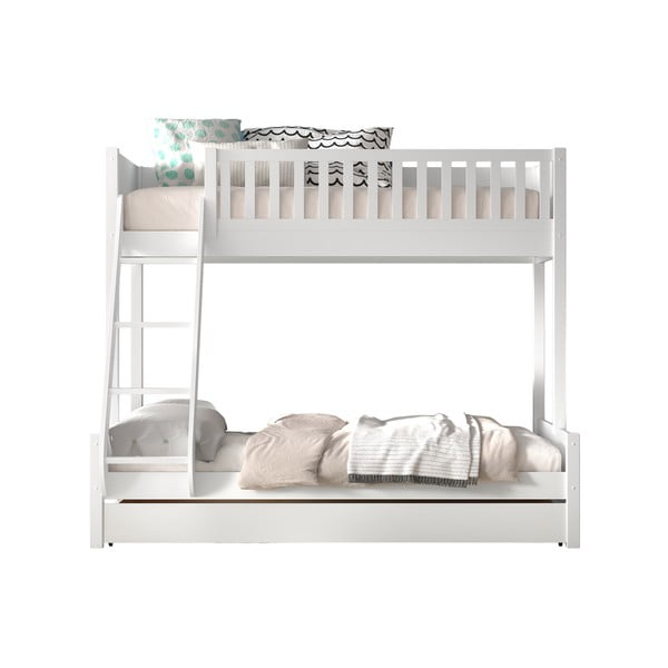 Biela poschodová detská posteľ z borovicového dreva s úložným priestorom 140x200/90x200 cm SCOTT – Vipack