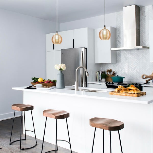 Závesné svietidlo v okrovo žltej a zlatej farbe so skleneným tienidlom ø 15 cm Muzo – Opviq lights-image-1