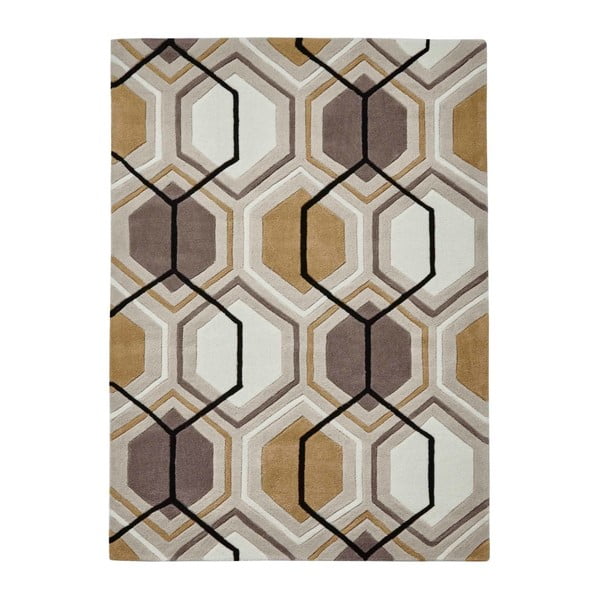 Béžový ručne tuftovaný koberec Think Rugs Hong Kong Hexagon Beige & Yellow, 120 × 170 cm