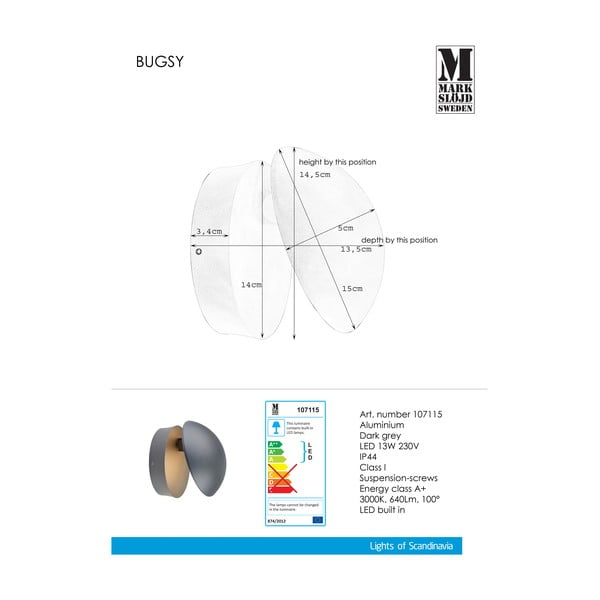 Tmavosivé nástenné svietidlo Markslöjd Bugsy-image-1