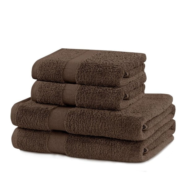 Hnedé froté bavlnené uteráky a osušky v súprave 4 ks Marina – DecoKing