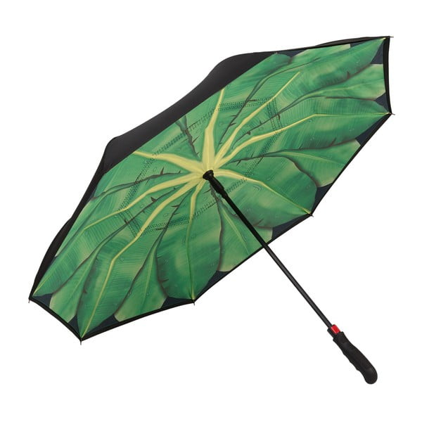 Zelený dáždnik s rúčkou Von Lilienfeld Banana Leafes FlicFlac, ø 110 cm