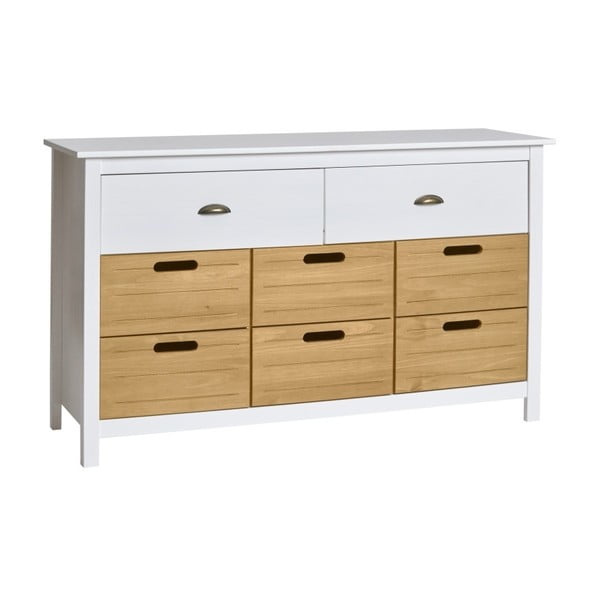 Biela komoda z masívneho borovicového dreva s 8 zásuvkami Marckeric Ibiza-image-1