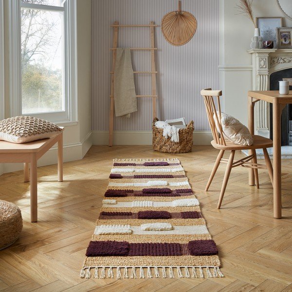 Ručne tkaný behúň s prímesou juty vo fialovo-prírodnej farbe 60x230 cm Medina Blocks – Flair Rugs-image-1