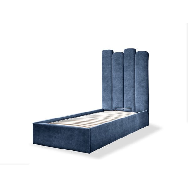 Modrá čalúnená jednolôžková posteľ s úložným priestorom s roštom 90x200 cm Dreamy Aurora – Miuform
