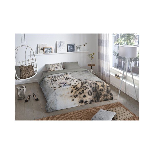 Obliečky na jednolôžko z bavlneného saténu Muller Textiels Good Morning Snow Leopard, 140 × 200 cm-image-1