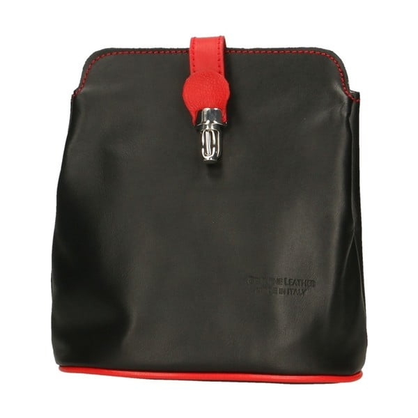 Čierna kožená kabelka s červenými detaily Roberto Buono Rita