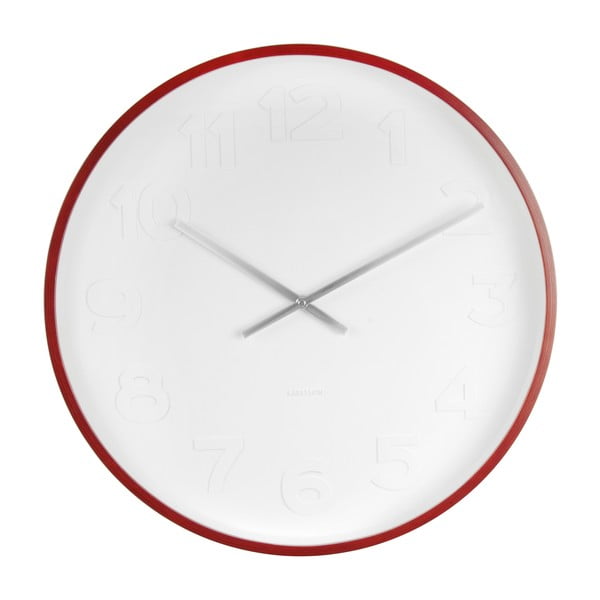 Červeno-biele nástenné hodiny Karlsson Mr Woody Numbers, ⌀ 51 cm