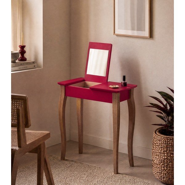 Červený toaletný stolík so zrkadlom Ragaba Lillo, šírka 65 cm-image-1