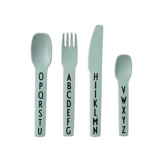 4-dielna súprava zelených detských príborov Design Letters