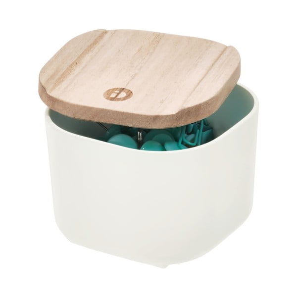 Biely úložný box s vekom z dreva paulownia iDesign Eco, 9 x 9 cm-image-1