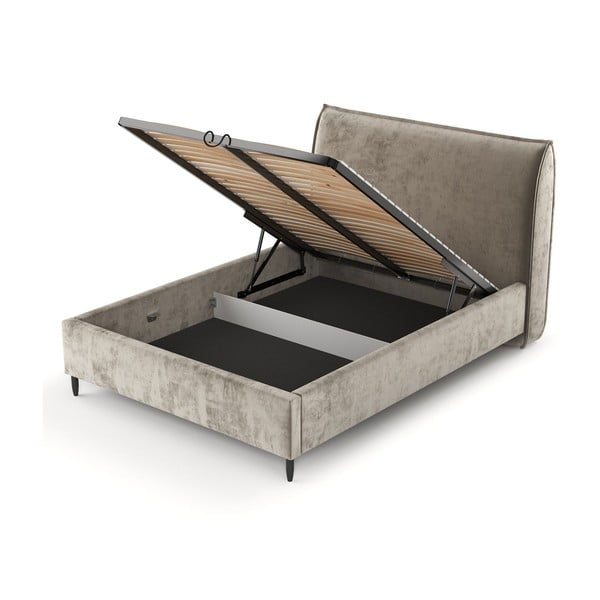 Béžová čalúnená dvojlôžková posteľ s úložným priestorom s roštom 180x200 cm Shell – Maison de Rêve-image-4