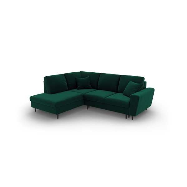 Zelená zamatová rozkladacia/s úložným priestorom rohová pohovka (ľavý roh/do L) Kyoto – Cosmopolitan Design-image-1