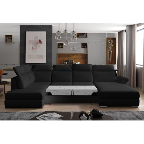 Čierna rozkladacia rohová pohovka (ľavý roh/do tvaru "U") Evanell – ELTAP-image-2