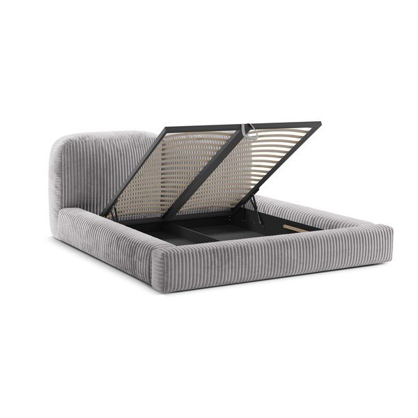 Svetlosivá čalúnená dvojlôžková posteľ s úložným priestorom s roštom 160x200 cm Martina – Micadoni -image-2