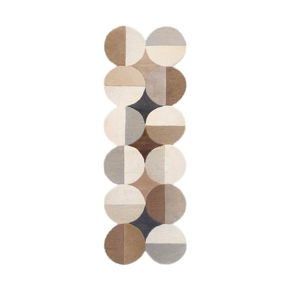 Sivobéžový ručne tkaný vlnený behúň 80x230 cm Mia Ellipse – Flair Rugs