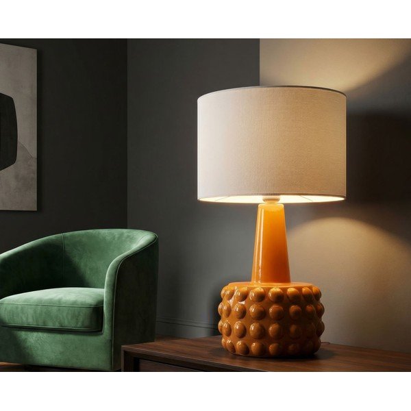 Keramická stolová lampa v horčicovej farbe/biela s textilným tienidlom (výška  51,5 cm) Gress – Mauro Ferretti-image-1