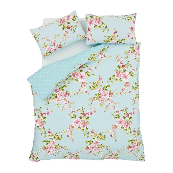 Svetlomodré obliečky Catherine Lansfield Canterbury Rose, 200 x 200 cm-image-1