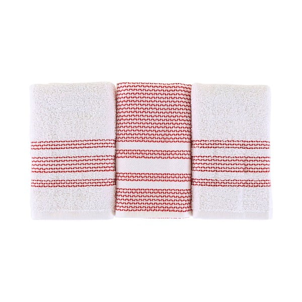 Sada 3 bielo-červených uterákov Waffle, 30 x 50 cm