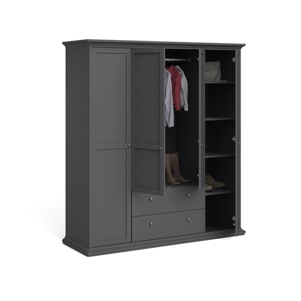 Sivá šatníková skriňa 181x201 cm Paris – Tvilum-image-3