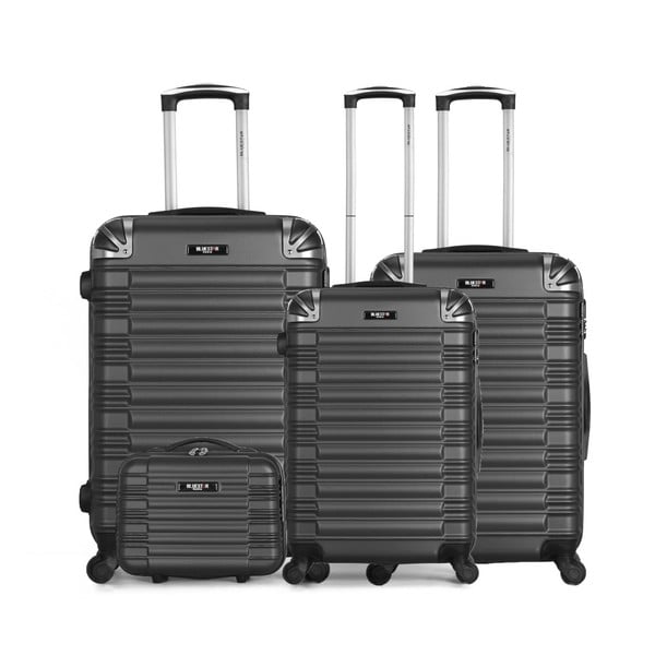 Sada 4 sivých cestovných kufrov na kolieskach a toaletního kufříku Bluestar Vanity
