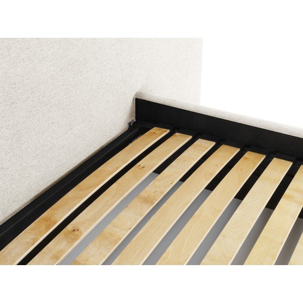 Krémová čalúnená dvojlôžková posteľ s úložným priestorom a roštom 160x200 cm Walter – Milo Casa-image-4