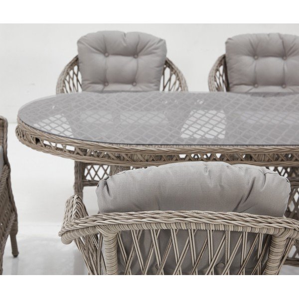 Svetlosivá záhradná jedálenská súprava z umelého ratanu pre 6 Nova – Floriane Garden-image-3