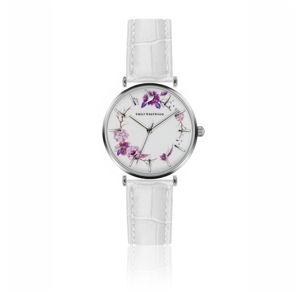 Dámske hodinky s bielym remienkom z pravej kože Emily Westwood Periwinkle