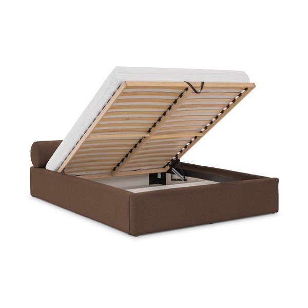 Hnedá čalúnená dvojlôžková posteľ s úložným priestorom s roštom 160x200 cm Cille – Ropez-image-2
