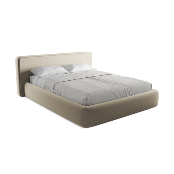Béžová čalúnená dvojlôžková posteľ s úložným priestorom s roštom 160x200 cm Kiana – Makamii-image-2