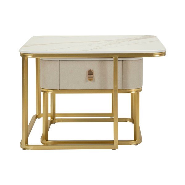 Krémové/v zlatej farbe konferenčné stolíky v súprave 2 ks v dekore mramoru 50x70 cm Beauty – Mauro Ferretti-image-2