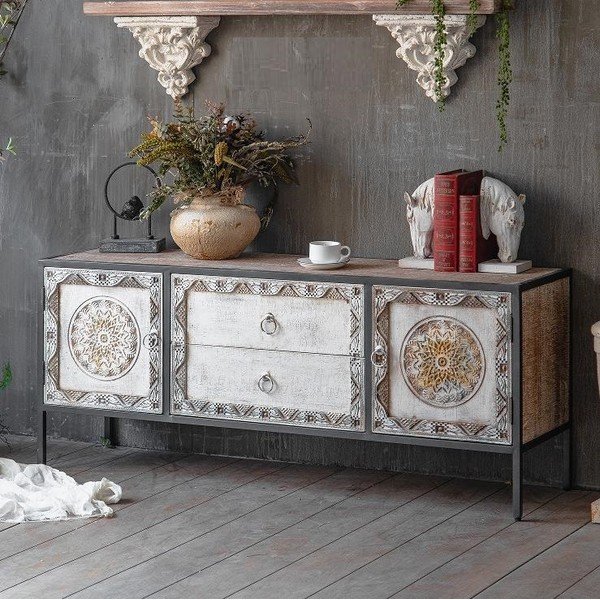 TV stolík z jedľového dreva v prírodnej farbe 135x55 cm Jaipur – Burkina-image-1