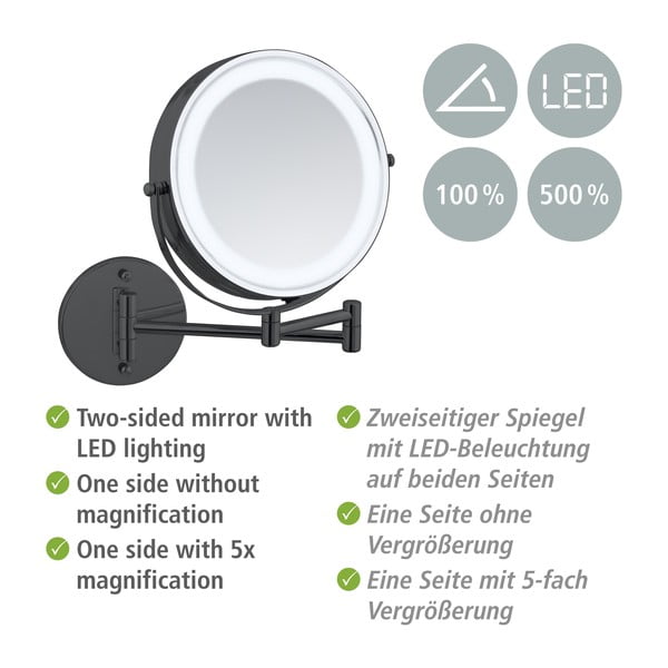 Kozmetické zrkadlo s osvetlením/zväčšovacie (zväčšenie 5x) ø 25,5 cm Lumi – Wenko-image-4