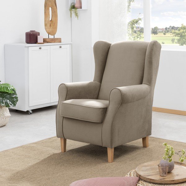 Hnedé zamatové kreslo ušiak Max Winzer Lorris-image-1