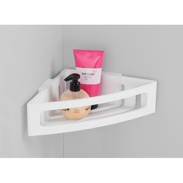 Biela rohová samodržiaca plastová kúpeľňová polička Bralia - Wenko-image-2