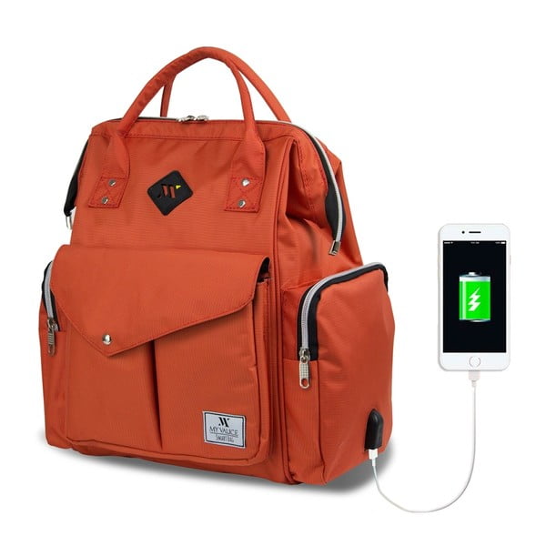 Oranžový batoh pre maminky s USB portom My Valice HAPPY MOM Baby Care Backpack