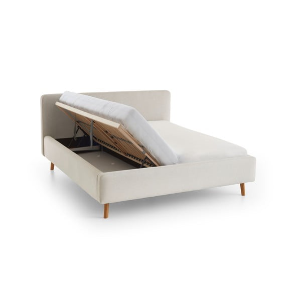 Krémová čalúnená dvojlôžková posteľ s úložným priestorom s roštom 180x200 cm Mattis – Meise Möbel-image-3