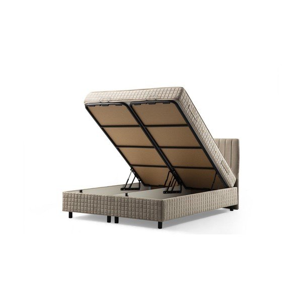 Béžová čalúnená dvojlôžková posteľ s úložným priestorom a roštom 140x200 cm Zafir – Kalune Design-image-2