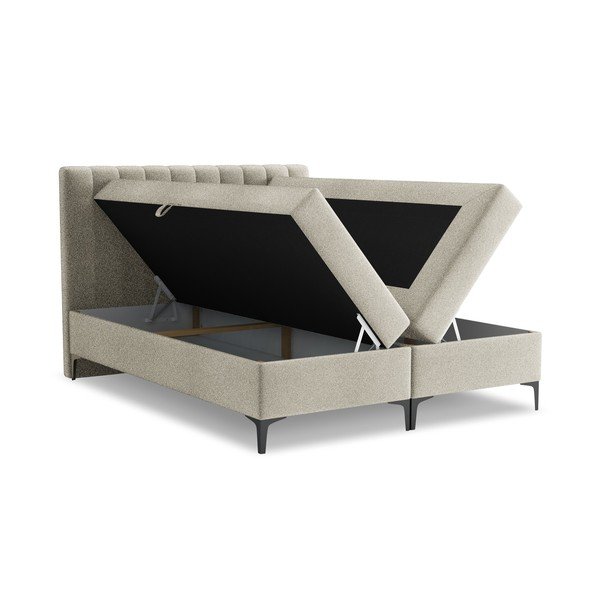 Taupe boxspring posteľ s úložným priestorom 180x200 cm Puhala – Makamii-image-1