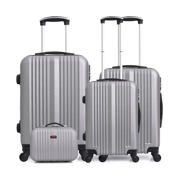 Sada 4 cestovných kufrov v striebornej farbe na kolieskach Hero Lipari-C