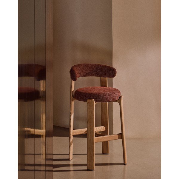 Barová stolička z jaseňového dreva v terakotovej farbe/v svetlo prírodnej farbe (výška sedadla 75 cm) Granite – Kave Home-image-1