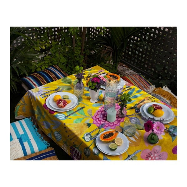 Obrus s ľanovou prímesou Madre Selva Colourful Flowers, 140 × 250 cm-image-1