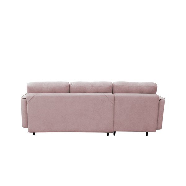 Ružová rohová rozkladacia pohovka Mazzini Sofas Dragonfly, ľavý roh, čierne nohy-image-3