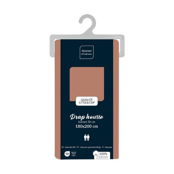 Napínacia bavlnená plachta v lososovej farbe 180x200 cm Lina – douceur d'intérieur-image-2