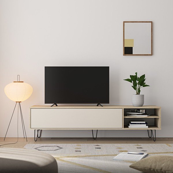 Krémový TV stolík v dekore duba 165x44 cm Aero - TemaHome -image-1
