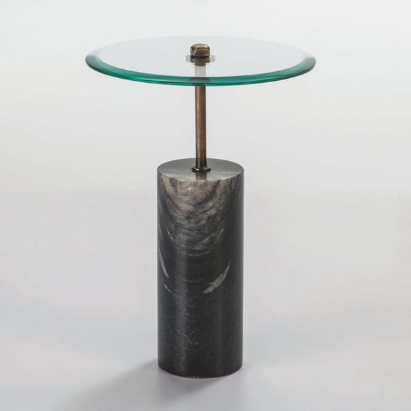Odkladací stolík zo skla a čierneho mramoru Thai Natura Johny, Ø 39 cm