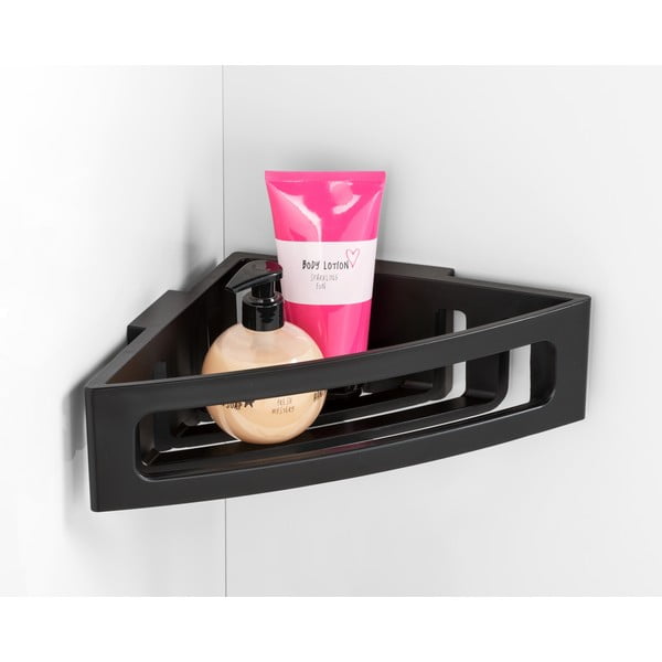 Čierna rohová samodržiaca plastová kúpeľňová polička Bralia - Wenko-image-4