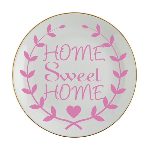 Ružovo-biely porcelánový tanier Vivas Home Sweet Home, Ø 23 cm