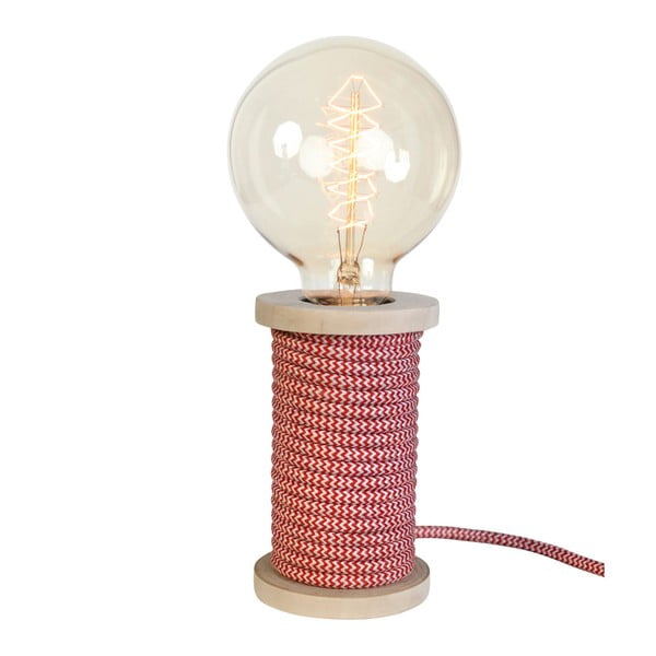 Drevená stolová lampa s červeno-bielym sieťovým káblom Opjet Paris Bobino